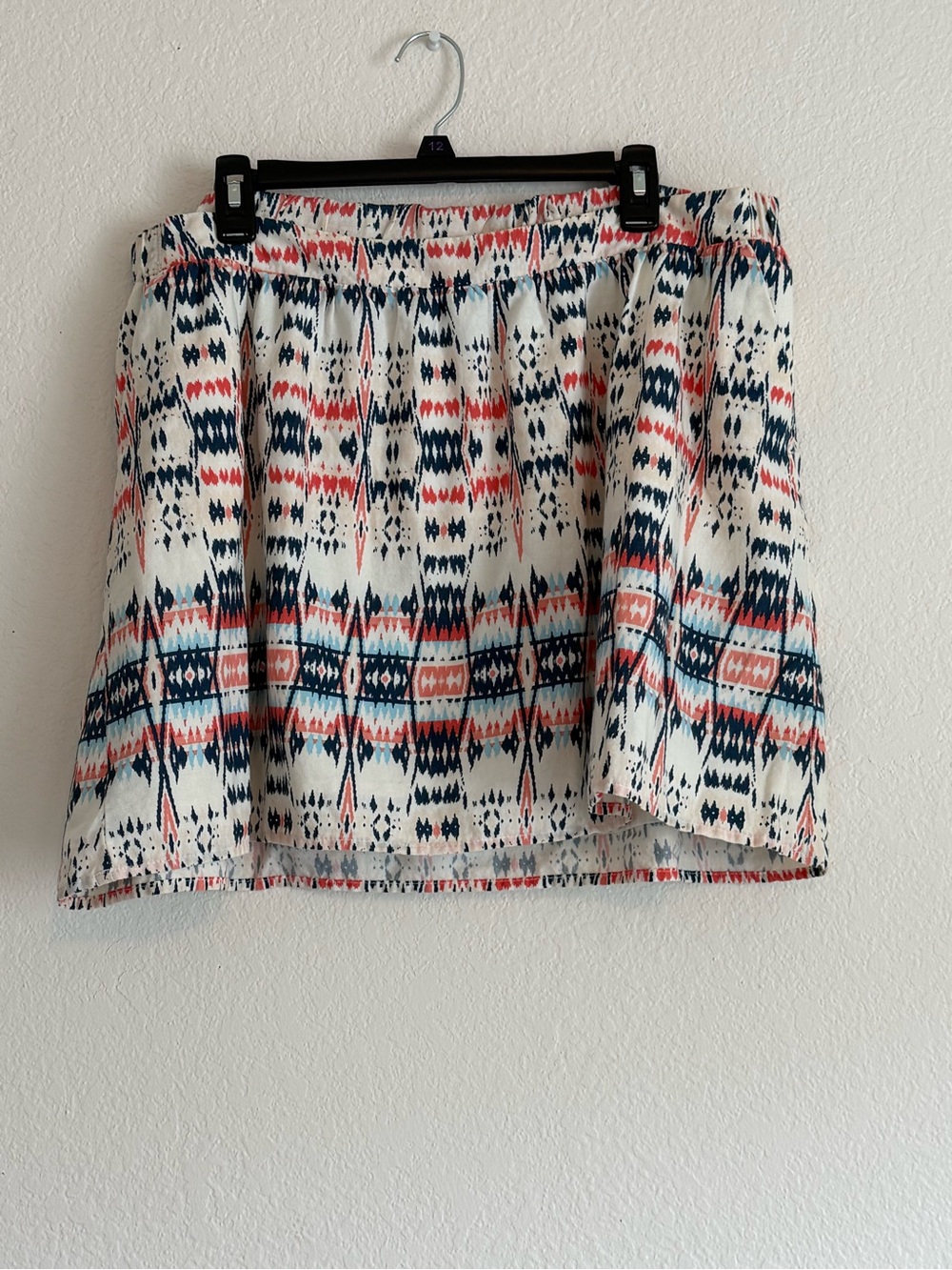 Old Navy Cream Mini Skirt with Navy & Coral Aztec Print